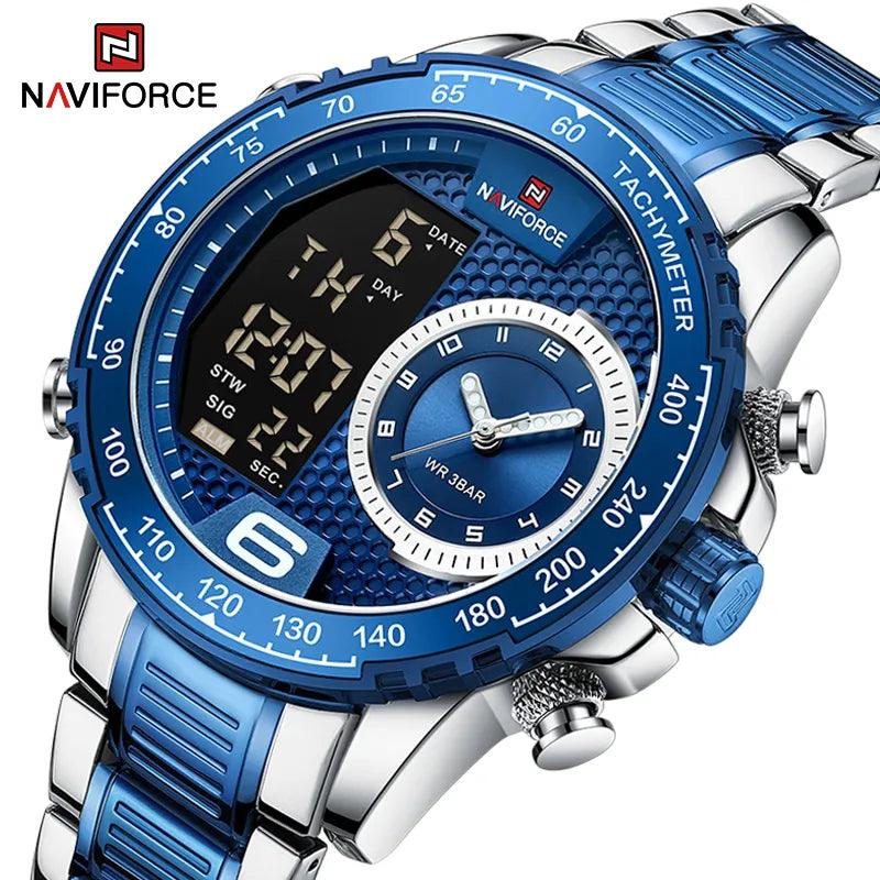 Luxury Brand New Stainless Steel Dual Display Quartz Wrist Watches - Waterproof Military Sports Watches for Men - The Jewellery Supermarket