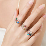 Fashion Silver 12 Month Birthday AAAA Lab Created Diamond Adjustable Chain Rings