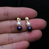 Beautiful Real White Black Grey Double Pearl Stud Drop Gold Colour Earrings