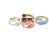 18K Gold Plated Multicolour Enamel AAA Zircon Diamonds Stainless Steel Adjustable Ring