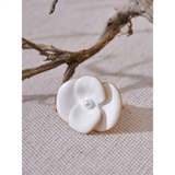 18k Gold Plated Exquisite White Enamel Flower Fashion Chic Adjustable Stainless Steel Ring