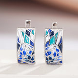 Versatile Fresh Blue Handmade Enamel Flower Hoop Elegant Earrings for Women