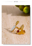 18K Gold Plated Stainless Steel Red Agate Stone Shell Geometric Chic Trendy Ring