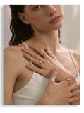 18K Smooth Stainless Steel AAA Zirconia Diamonds Round Square Delicate Trendy Ring