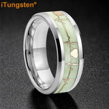 Polished Bevel Edges Electrocardiogram Luminous Glow Inlay Tungsten Carbide Rings