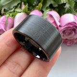 Flat Band And Brushed Finish 10MM 12MM Large Men Black Tungsten Ring Comfort Fit