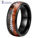 Double Wood And Steel Arrow Inlay 6/8MM Mens Womens Tungsten Carbide Rings