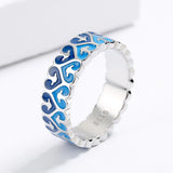 Creative Handmade Enamel New Blue Drip Glue Love Silver Ring for Women