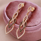 14K Gold Filled Black Zircon Vintage Splicing Long Drop Dark Series Elegant Earrings