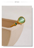 14K Gold Plated Stainless Steel Green Natural Stone AAA Zirconia Water Drop Geometric Ring