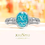 Light Luxury Dove Egg Style Sea Blue Baoleidian Broken Ice Cut High Quality AAAAA High Carbon Diamonds Party Ring