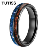 Blue Crystal Stone Inlaid Hawaiian Koa Wood 6/8mm Tungsten Carbide Rings