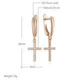 Adorable 14K Rolled Gold AAA Zircon Diamonds Faith Cross Drop Earrings Fine Jewellery