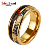 Red Opal and Meteorite Inlaid Gold Foil 6MM 8MM Men and Women Tungsten Rings