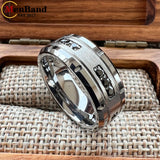Black Silver Cubic Zirconia Stones Inlay 8mm Mens Womens Wedding Tungsten Ring