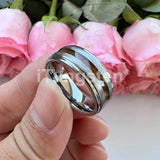 Different Wods Inlay Stepped Unique Brushed Finish Tungsten Wedding Rings