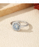 VVS1 D Colour Sea Blue Moissanite Silver Classic Wedding Engagement Halo Ring