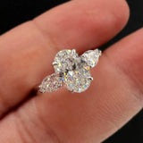 3-Stone GRA Certified 2CT Oval Cut Moissanite Diamonds Ladies Rings 925 Silver Engagement Wedding Band Jewellery