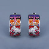 New Style Colourful Cat Face Unique Handmade Enamel 925 Silver Earrings