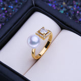 Elegant Design Real Pearl with princess-cut AAA cubic zirconia Gold Plated Ring