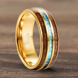 Dome Polishing Three Grooves Hawaiian Koa Wood Abalone Shell Inlay 8mm Tungsten Ring