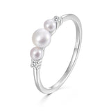Exquisite AAA Zircon Diamonds Inlaid Silver Three Pearl Stackable Ring