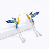New Bird Pendant Handmade Enamel AAA Zircon Diamonds Tassel Long Earrings