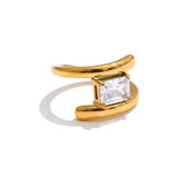 14K Gold Plated AAA Shiny Cubic Zirconia Diamond Snake Geometric Golden Ring