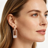 14 Karat Rolled Gold Shiny White AAA Zircon Diamonds Square Long Drop Earrings For Women