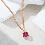14K Gold Filled Cube Design AAA Zircon Crystal Red Stone Luxury Pendant And Necklace