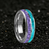 Dome Double Groove Inlaid Purple Carbon Fiber Turquoise Men and Women Tungsten Rings