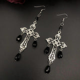 Gorgeous Fashion Black Cross Garnet and Crystal Chandelier Earrings - Large Gothic Statement Christian Jewellery - The Jewellery Supermarket