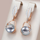 14 Karat Rolled Gold Grey Pearl AAA Zircon Diamonds Women's Long Drop Luxury Earrings