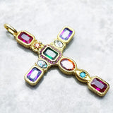Brand New 925 Sterling Silver Vintage Fashion Golden Colourful Cross Pendant - Christian Jewellery Gift