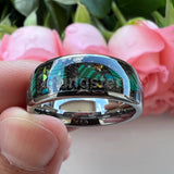 Opal Inlay Domed Polished 8mm Mens Womens Tungsten Engagement Wedding Rings