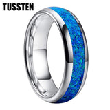 New Arrival Blue Opal Domed Polished Fashion Tungsten Engagement Wedding Comfort Fit Ring for Men Women - The Jewellery Supermarket