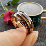 Real Wood Inlay 8MM Rose Gold Colour Guitar String Tungsten Wedding Ring for Men and Women - Fashion Jewellery - The Jewellery Supermarket