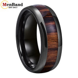 Vintage Koa And Dark Red Wood Inlay Dome 8MM Men Women Tungsten Carbide Rings