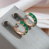 Lovely Vintage 14K Filled Gold Dark Green AAA Zircon Crystals Hoop Earrings