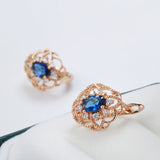 14 Karat Gold Filled Trend Blue AAA Zircon Diamonds Romantic Hollow Flower Earrings