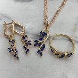 14K Gold Filled Leaf Shape Blue AAA Zircon Crystals Full Paved Multipurpose Fashion Rings