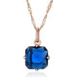 Vintage Design Classic Square Rolled 14K Rose Gold AAA Blue Zircon Pendant Necklace - Daily Fashion Jewellery