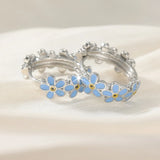 Delicate Handmade Enamel Flower Pattern Hoop Simple Cute Silver Colour Earrings