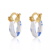 New Gold Colour Plated Trendy Vintage Blue and White Porcelain Stud Handmade Earrings - The Jewellery Supermarket