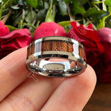 Rosewood Koa Wood Inlay Beveled Polished Finish 8mm Men Women Tungsten Wedding Rings