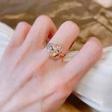 New Season Romantic Rolled 14K Rose Gold Colourful AAA Zircon Crystals Flower Rings -  Luxury Fine Jewellery