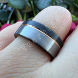 Excellent Offset Grooved Brushed 8MM Tungsten Wedding Rings for Men Women