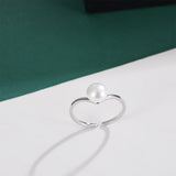 Fine Round White Real Pearl 925 Sterling Silver Minimalist Adjustable Ring