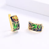New High Quality Elegant Black Flower Handmade Enamel Silver Earrings