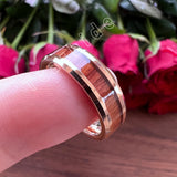 New Koa Wood Inlay Beveled Polished 6mm 8mm Tungsten Ring for Men Women